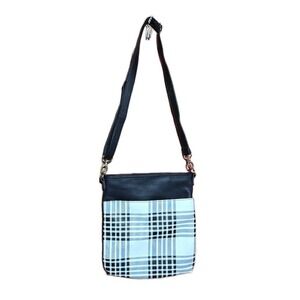Thirty One Crossbody Purse Black White Plaid Detachable Adjustible Strap Zipper